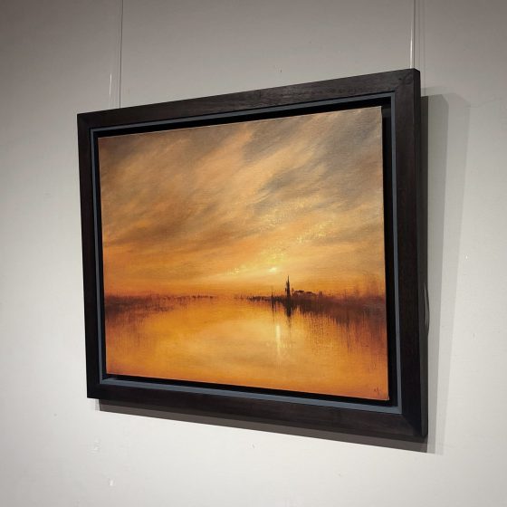 Golden light lake study Oil painting Nial Adams